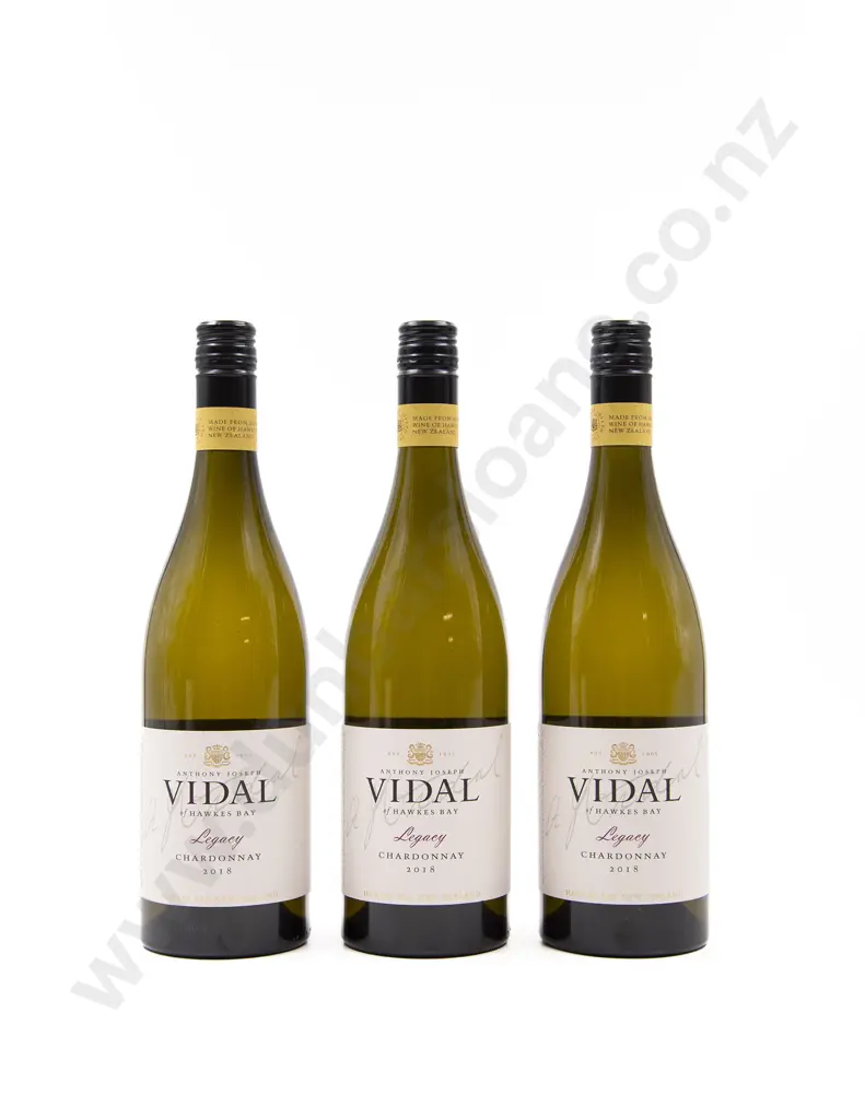 3 Bottles NZ Vidal Wines Legacy Chardonnay Hawke's Bay 2018 Image 1++