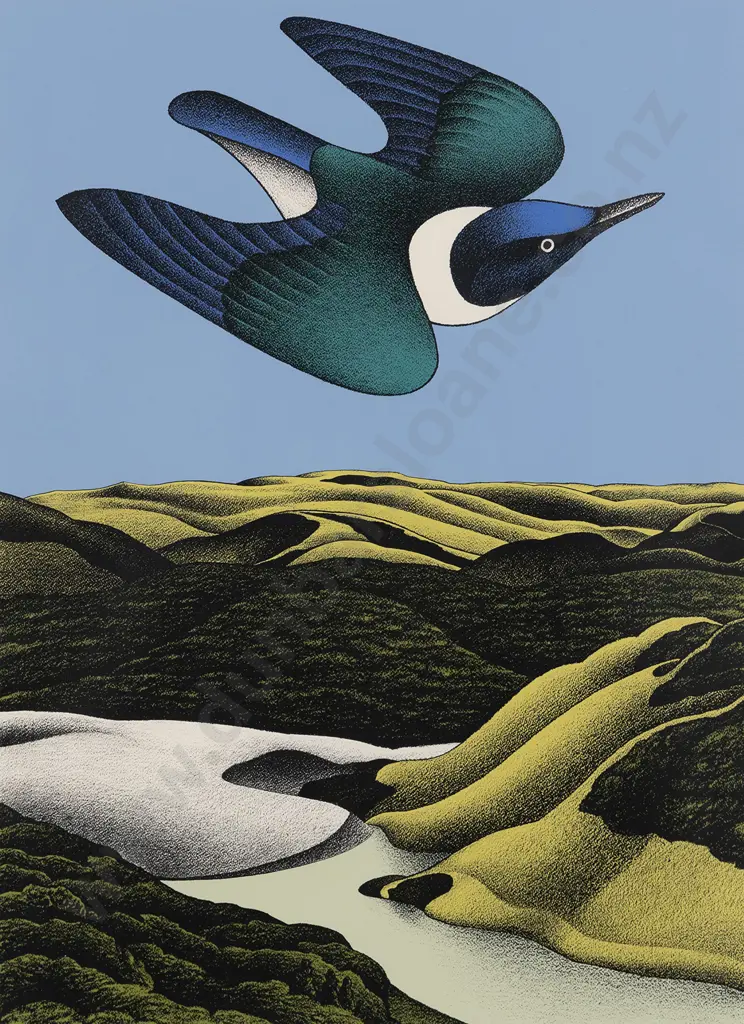 Donald Binney (1940 - 2012) - Swoop Of The Kotare Wainamu Image 1++