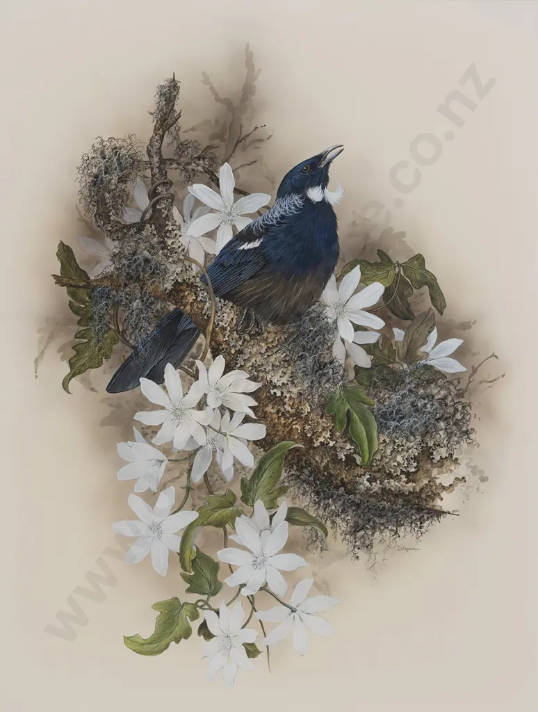 Janet Marshall (b 1947) - Tui & Native Clematis Image 1++