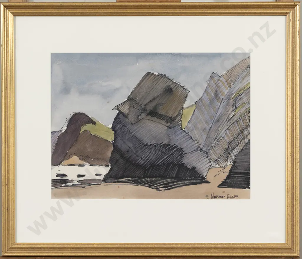 Norman W J Scott (1931 - 1978) - Rock Formations Waioeka Gorge Image 1++