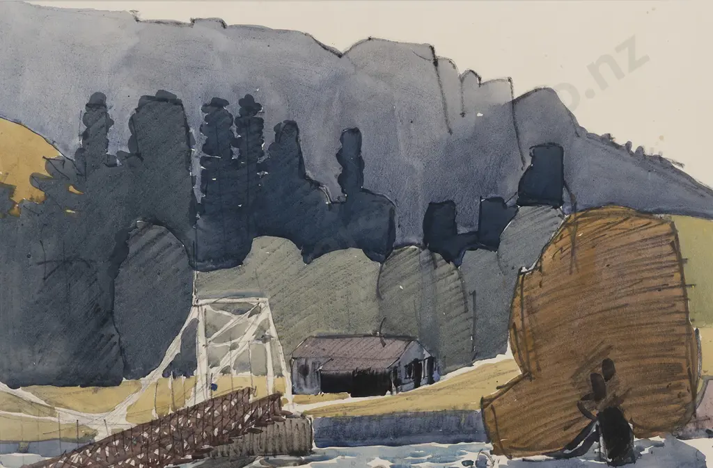 Norman W J Scott (1931 - 1978) - Suspension Bridge Hangaroa River Image 1++
