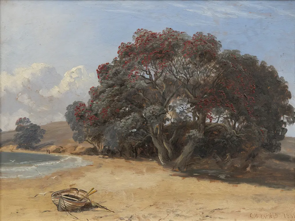 Charles Blomfield (1848 - 1926) - Pohutakawa & Dinghy Paihia Image 1++