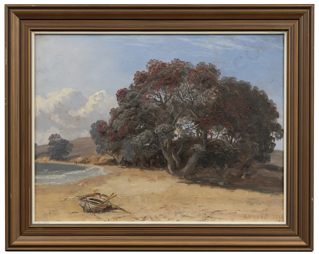 Charles Blomfield (1848 - 1926) - Pohutakawa & Dinghy Paihia Image 1++