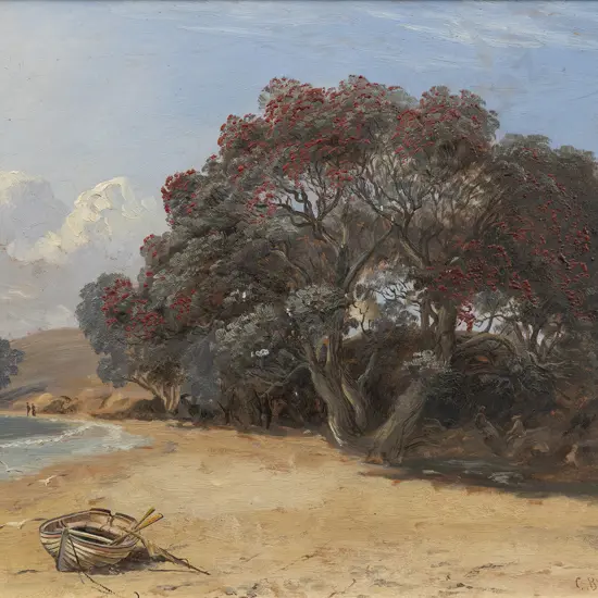 Charles Blomfield (1848 - 1926) - Pohutakawa & Dinghy Paihia
