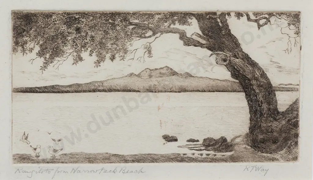 Robert Frederick Way (1872 - 1947) - Rangitoto From Narrowneck Beach Image 1++