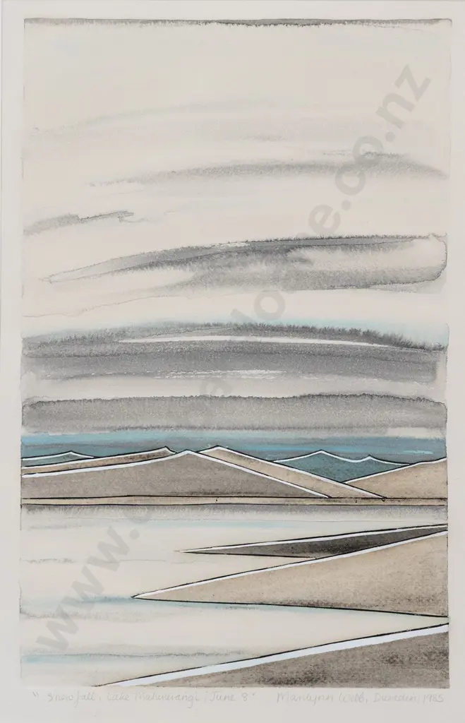 Marilynn Webb (1937 - 2021) - Snowfall Lake Mahinerangi June 8 Image 1++