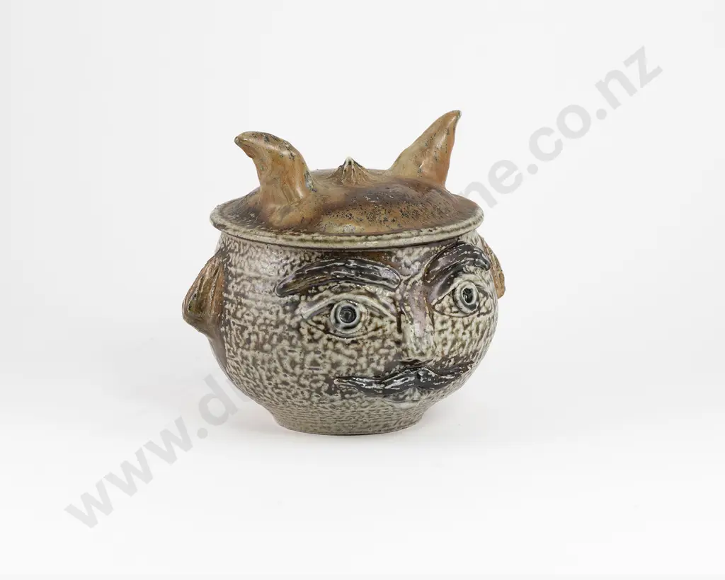 NZ Pottery Masked Lidded Container Image 1++