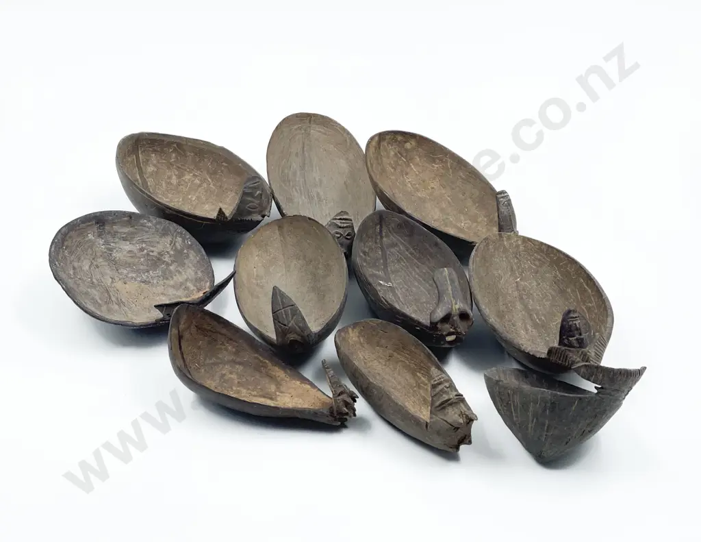 Ten Papua New Guinea Coconut Shell Spoons Image 1++