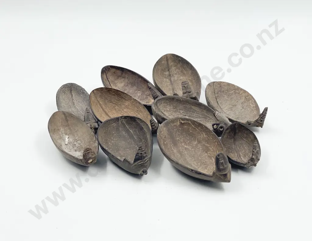 Ten Papua New Guinea Coconut Shell Spoons Image 1++