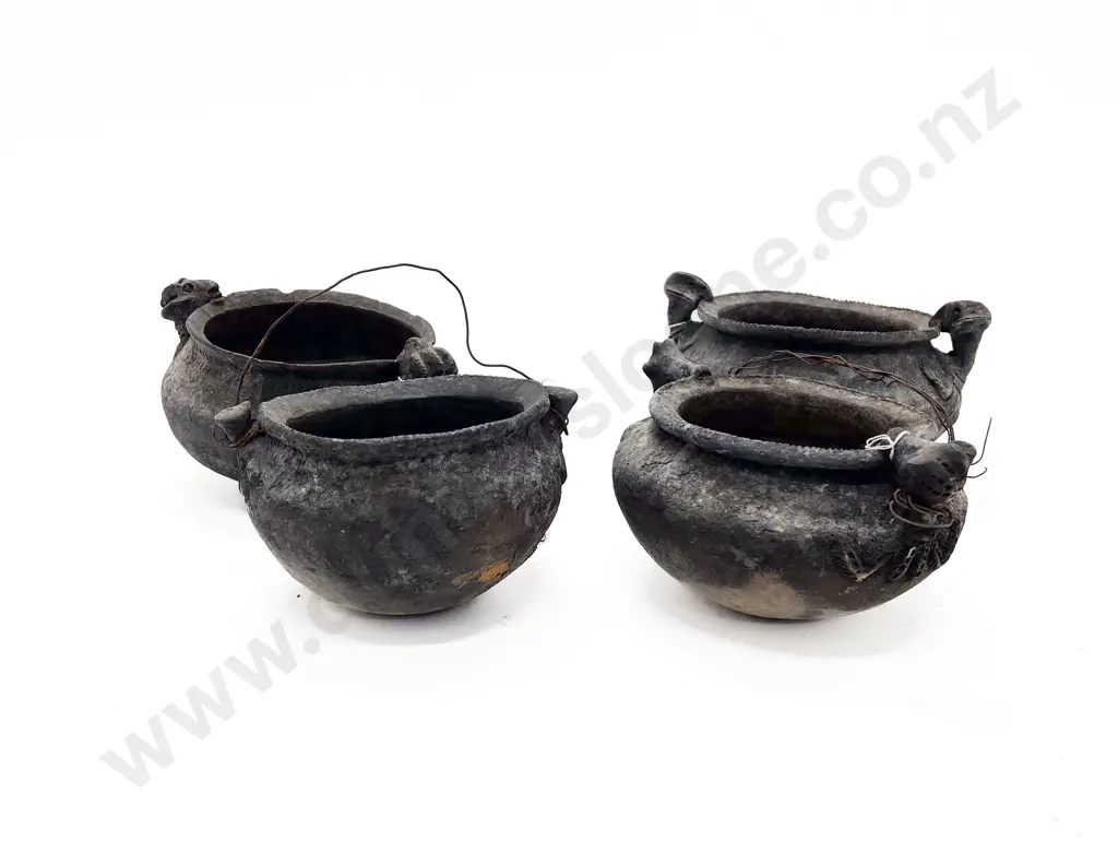 Four Papua New Guinea Raku Fired Cooking Pots Image 1++