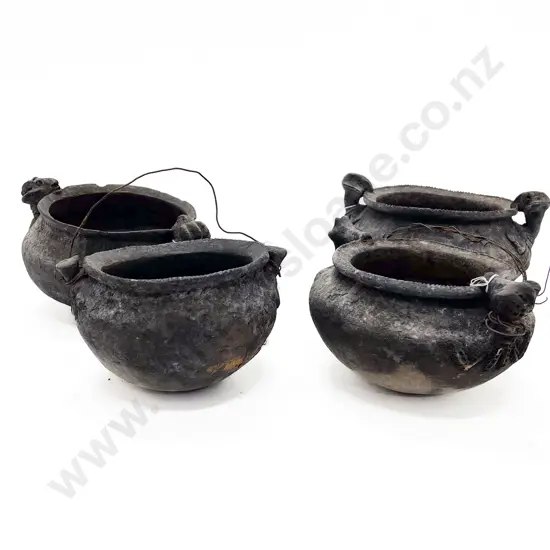 Four Papua New Guinea Raku Fired Cooking Pots