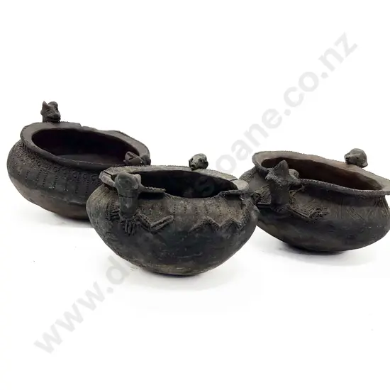 Three Papua New Guinea Raku Fired Cooking Pots