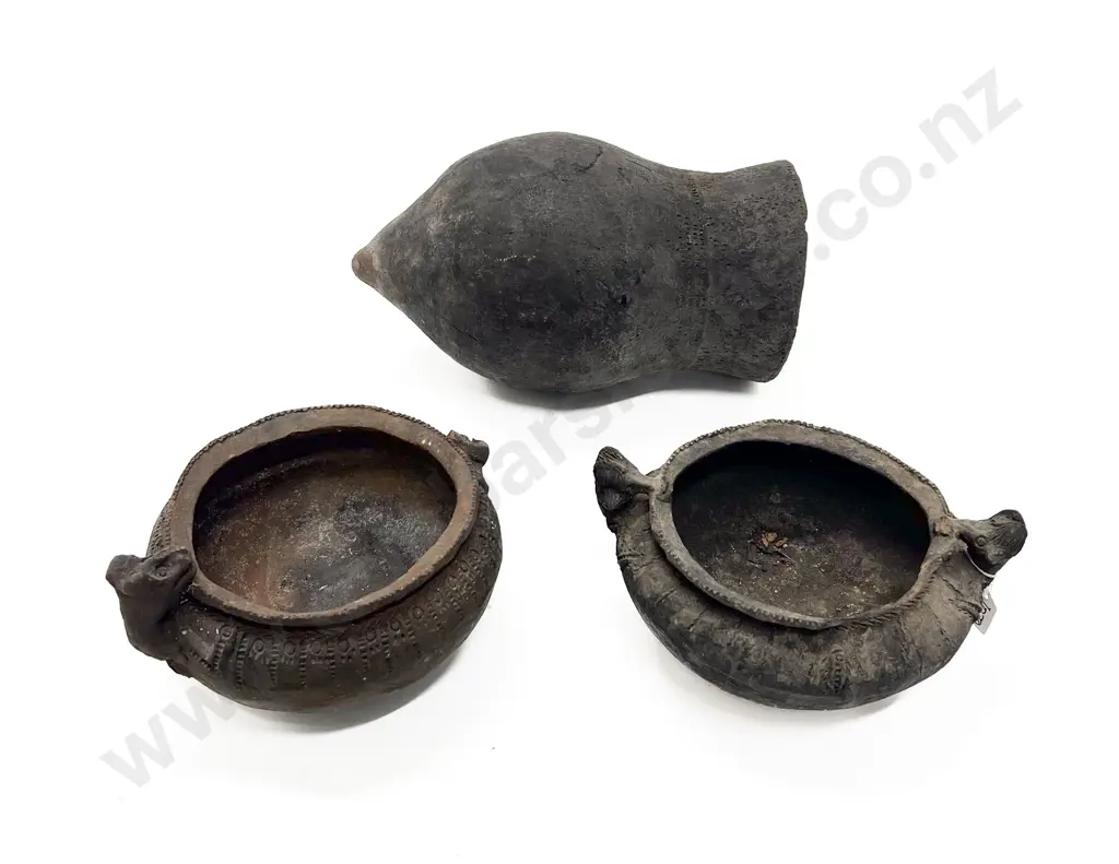 Three Papua New Guinea Raku Fired Cooking Pots Image 1++
