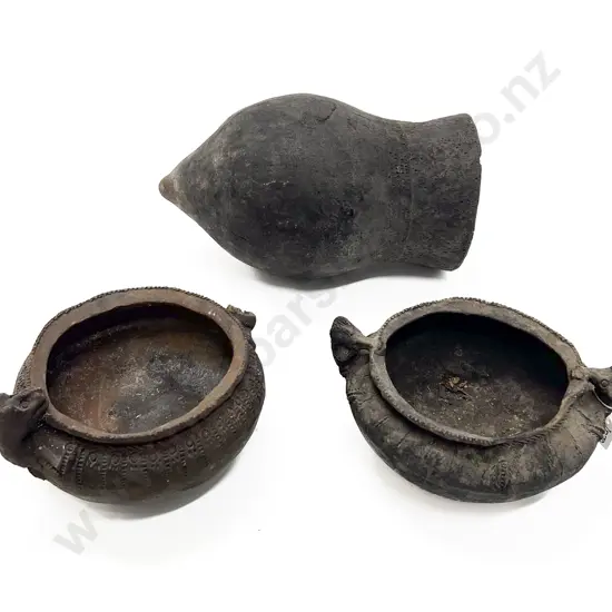 Three Papua New Guinea Raku Fired Cooking Pots
