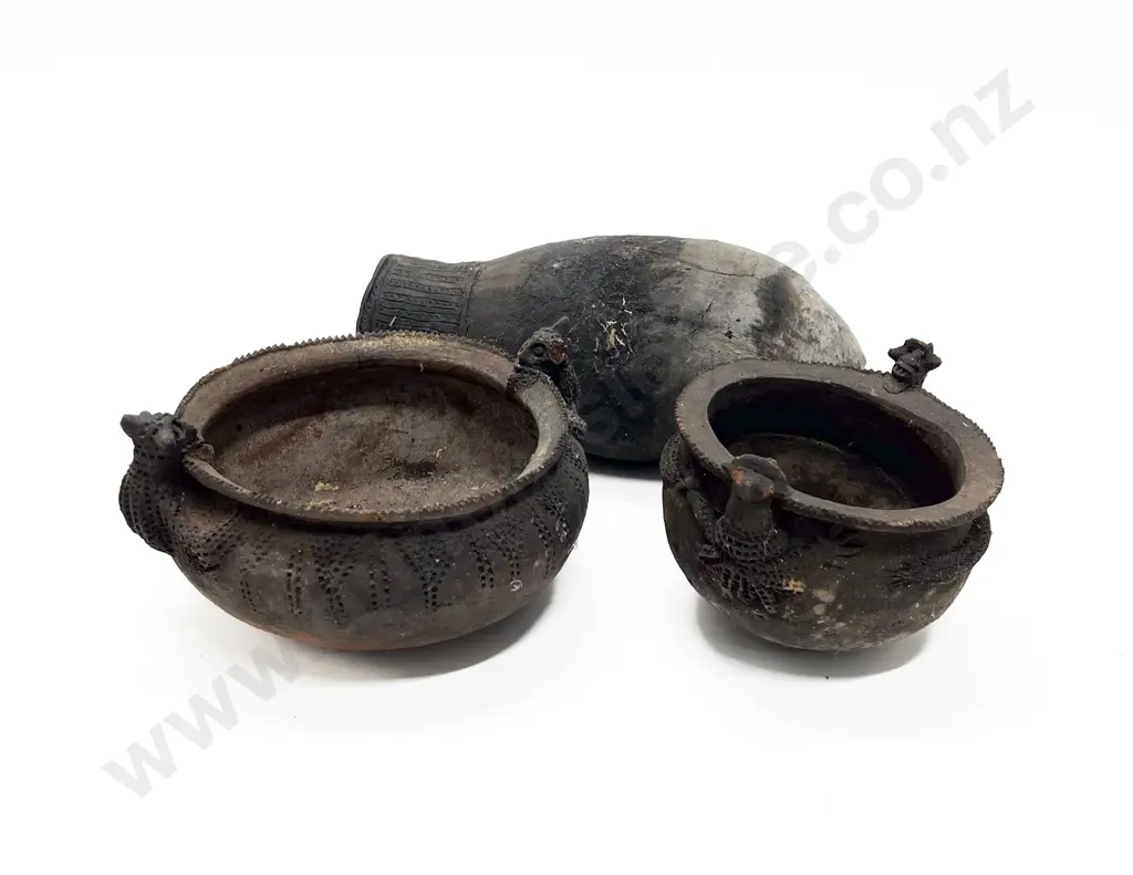 Three Papua New Guinea Raku Fired Cooking Pots Image 1++