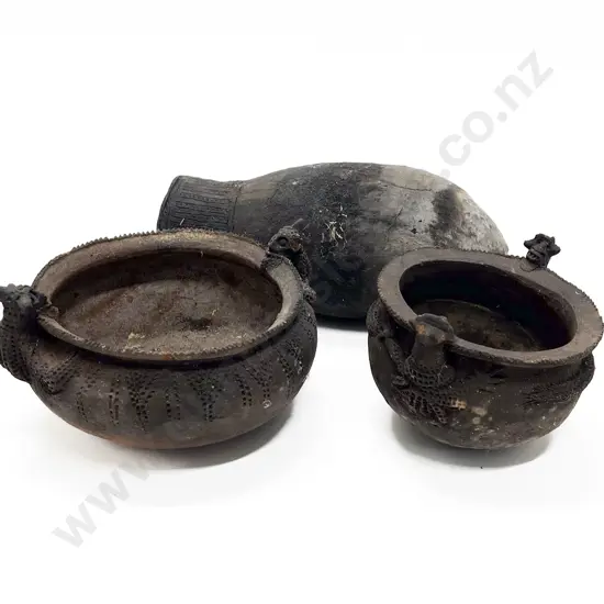 Three Papua New Guinea Raku Fired Cooking Pots