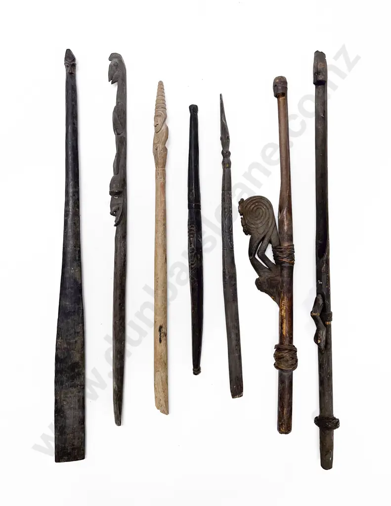 Seven Various Papua New Guinea Elongated Carved Artefacts From The Ramu River Image 1++