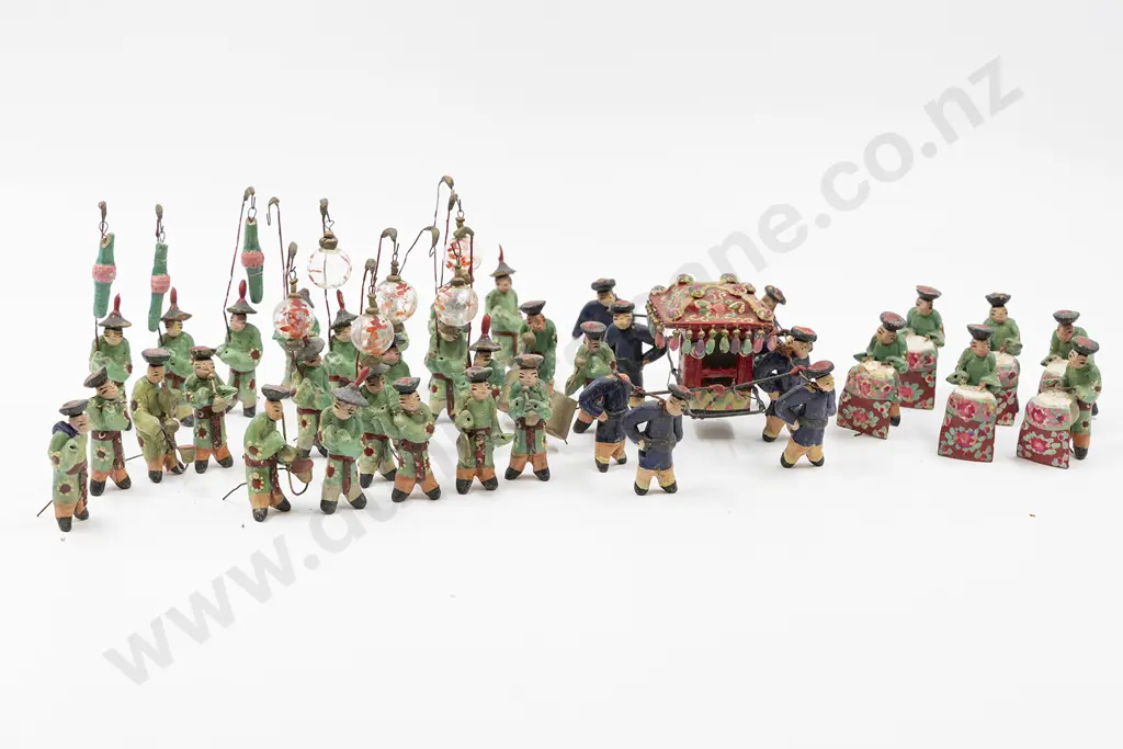 Chinese C19th Miniature Painted Terracotta Bridal Procession & Orchestra Image 1++