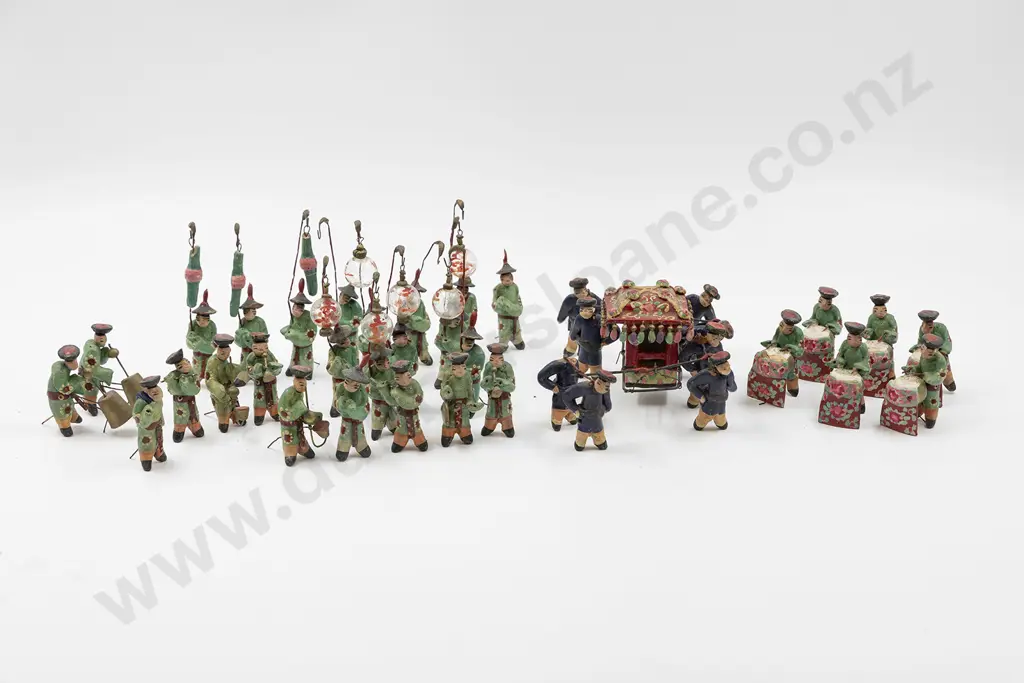 Chinese C19th Miniature Painted Terracotta Bridal Procession & Orchestra Image 1++