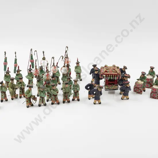 Chinese C19th Miniature Painted Terracotta Bridal Procession & Orchestra