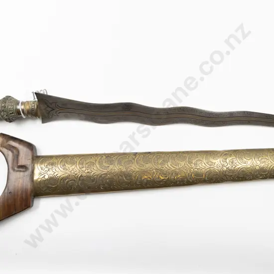Indonesian Kris Blade In Bronze Scabbard
