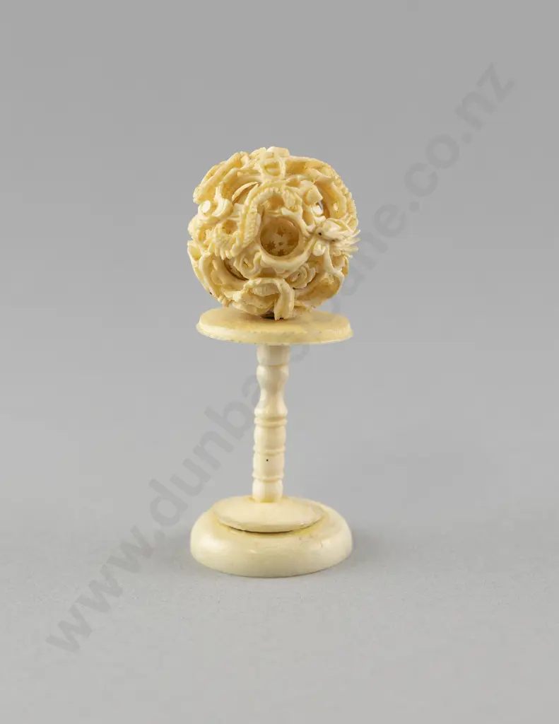 Small Carved Ivory Puzzle Ball On Stand Image 1++