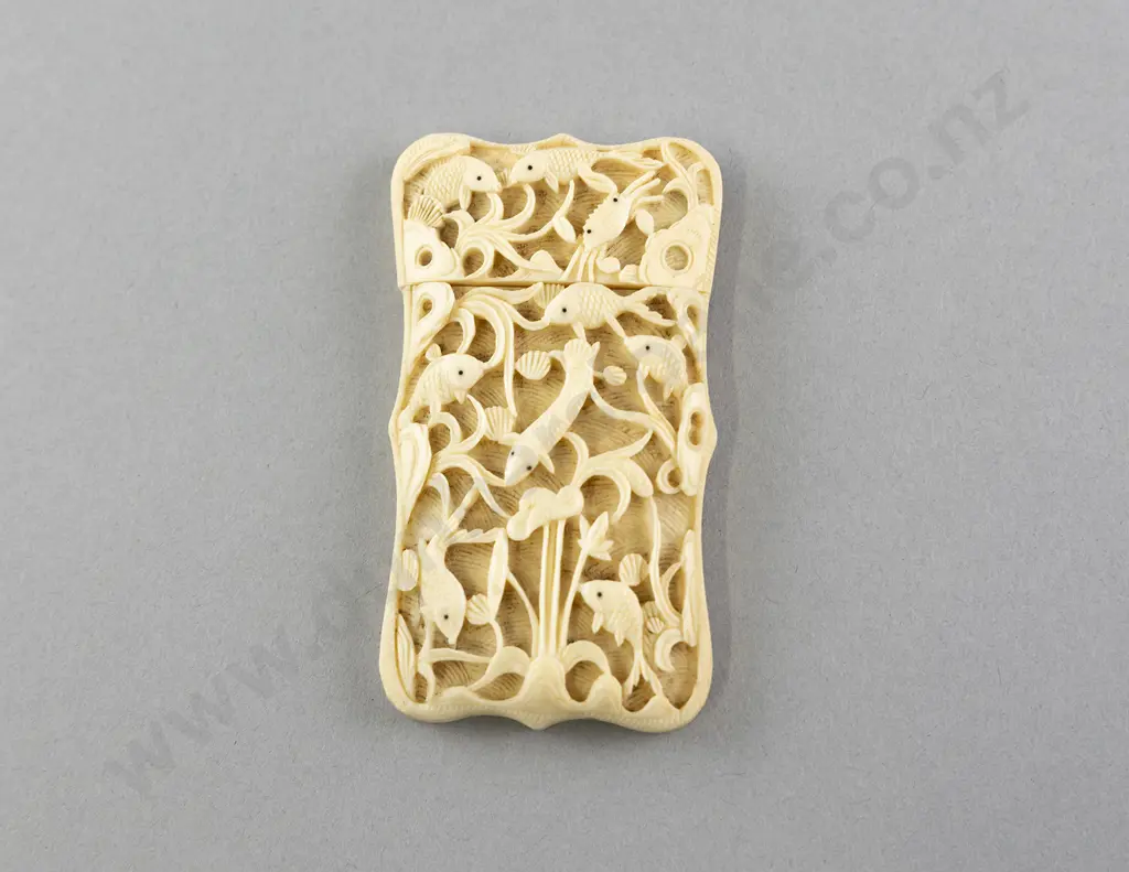 Carved Ivory Underwater Scene Card Case Image 1++