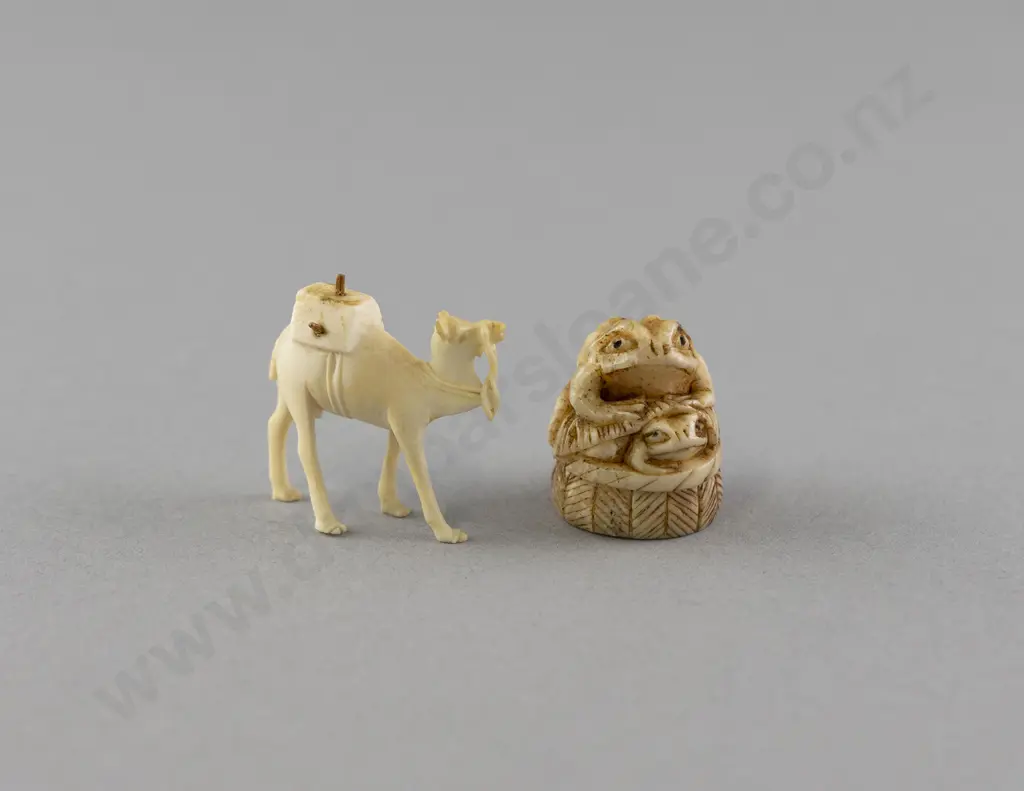 Small Carved Ivory Netsuke Frog With Carved Ivory Camel Image 1++