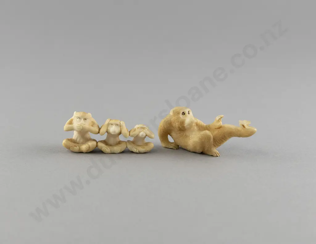 Carved Ivory Monkey With Ivory Monkey Group Image 1++