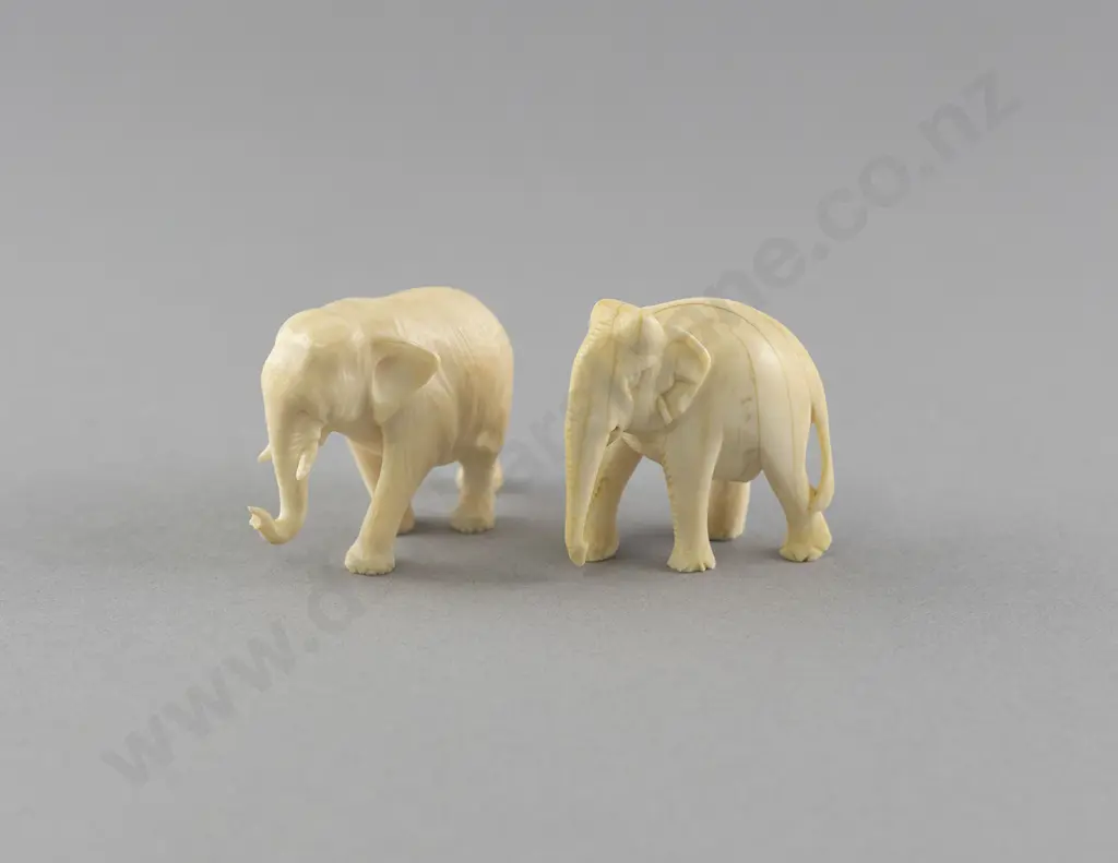 Pair of Small Carved Ivory Elephants Image 1++