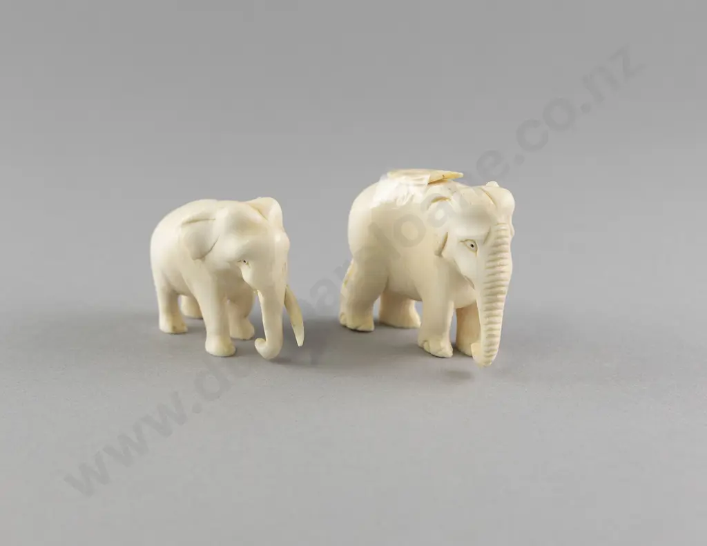 Pair of Small Carved Ivory Elephants Image 1++