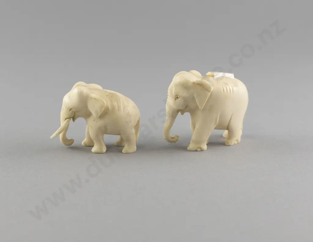 Pair of Small Carved Ivory Elephants Image 1++