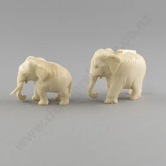 Pair of Small Carved Ivory Elephants