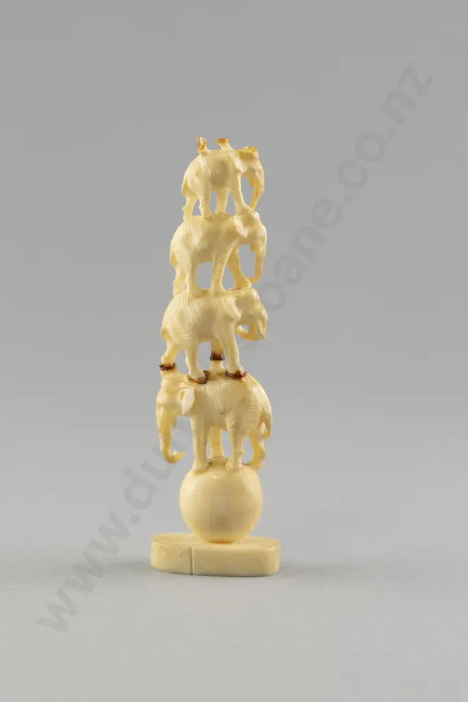 Carved Ivory Elephant Figure Group Image 1++