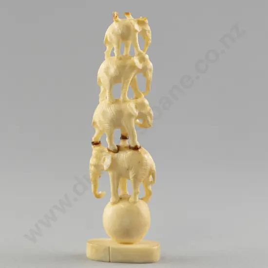 Carved Ivory Elephant Figure Group