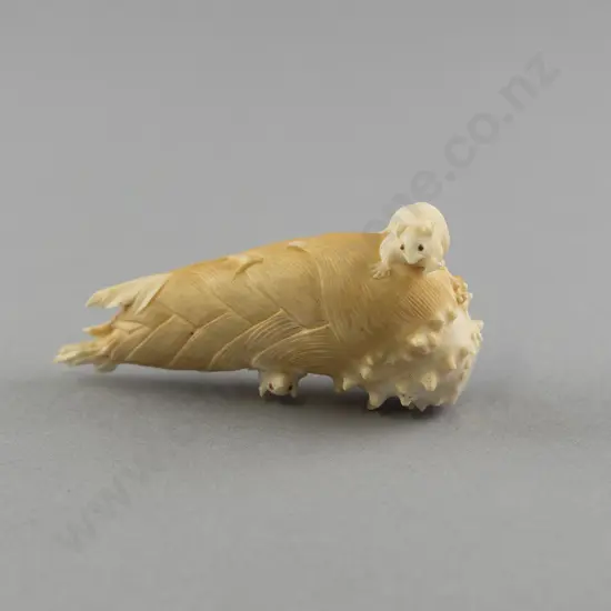 Carved Ivory Ornament Of Mice On Sweetcorn