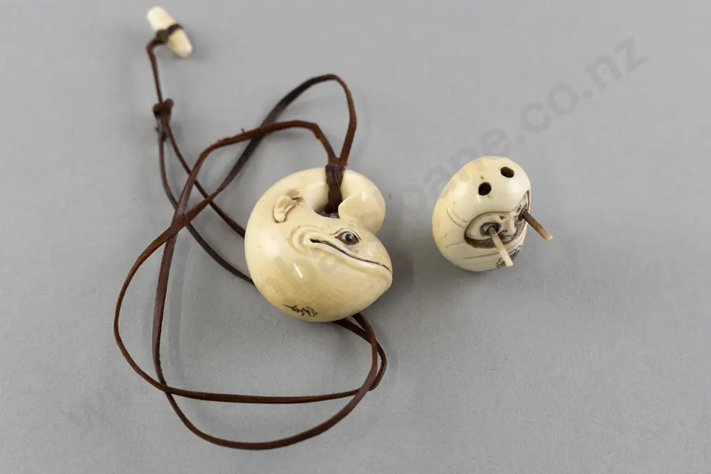 Carved Ivory Netsuke With Carved Ivory Whale Pendant Image 1++