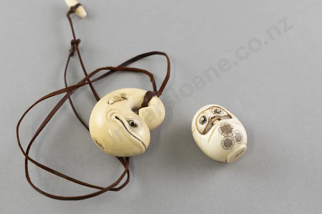 Carved Ivory Netsuke With Carved Ivory Whale Pendant Image 1++