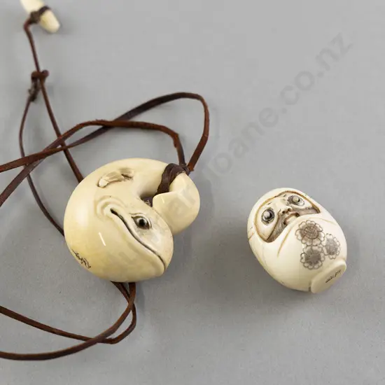 Carved Ivory Netsuke With Carved Ivory Whale Pendant