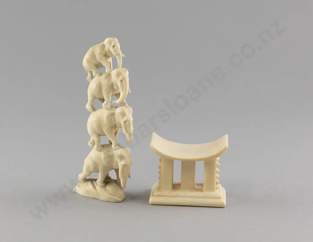 Carved Ivory Elephant Group With Carved Ivory Pedestal Image 1++