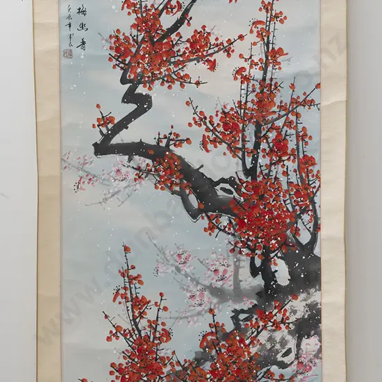 Chinese Scroll Depicting Cherry Blossom Scene