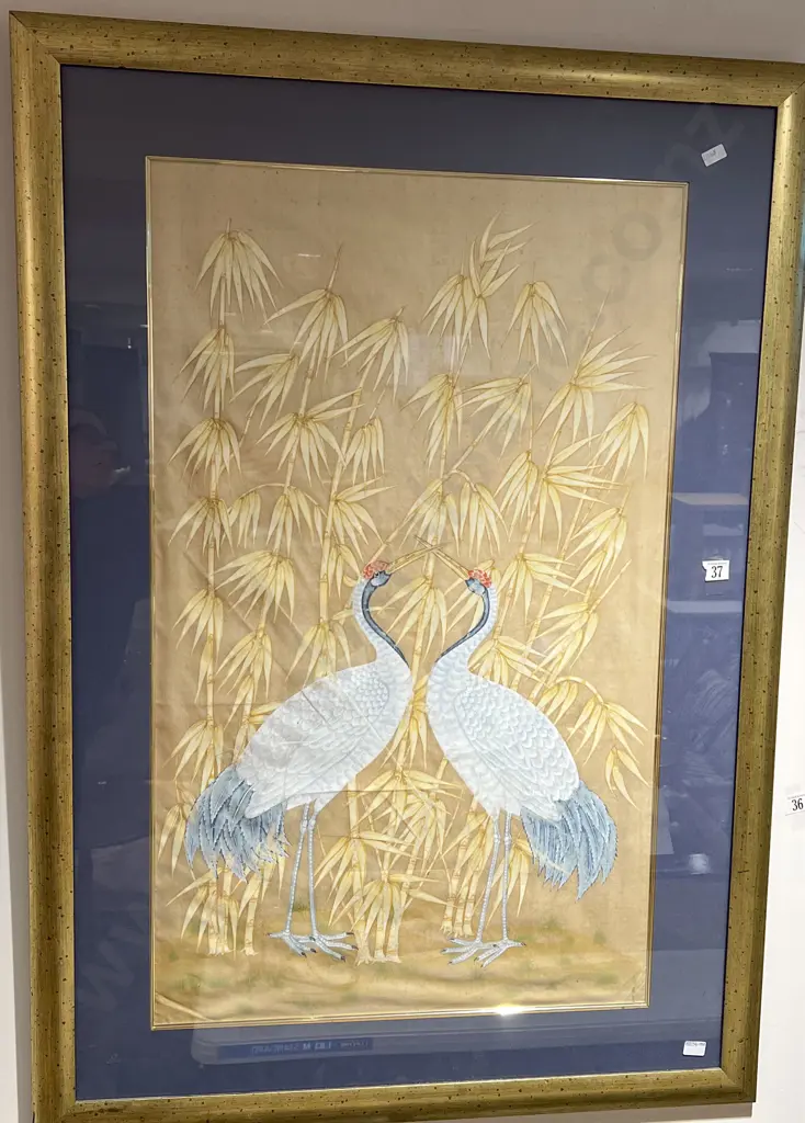 Chinese Silk Work Depicting Two Cranes Image 1++