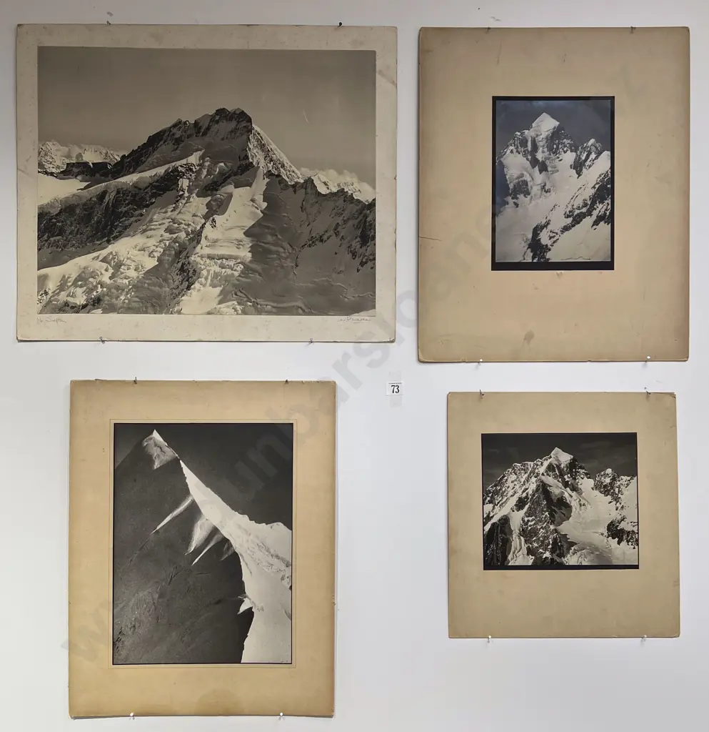 Four Assorted Unframed Black & White Photographs of Mountain Peaks Image 1++