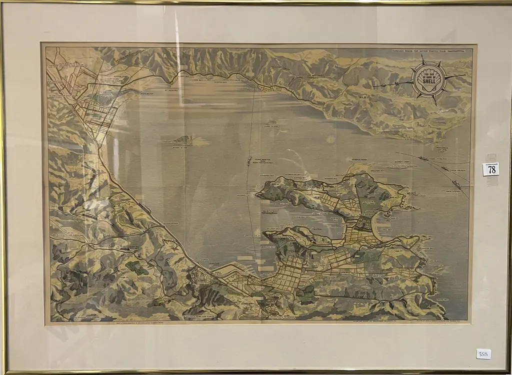 Framed Vintage Shell Colour Map of Wellington Image 1++