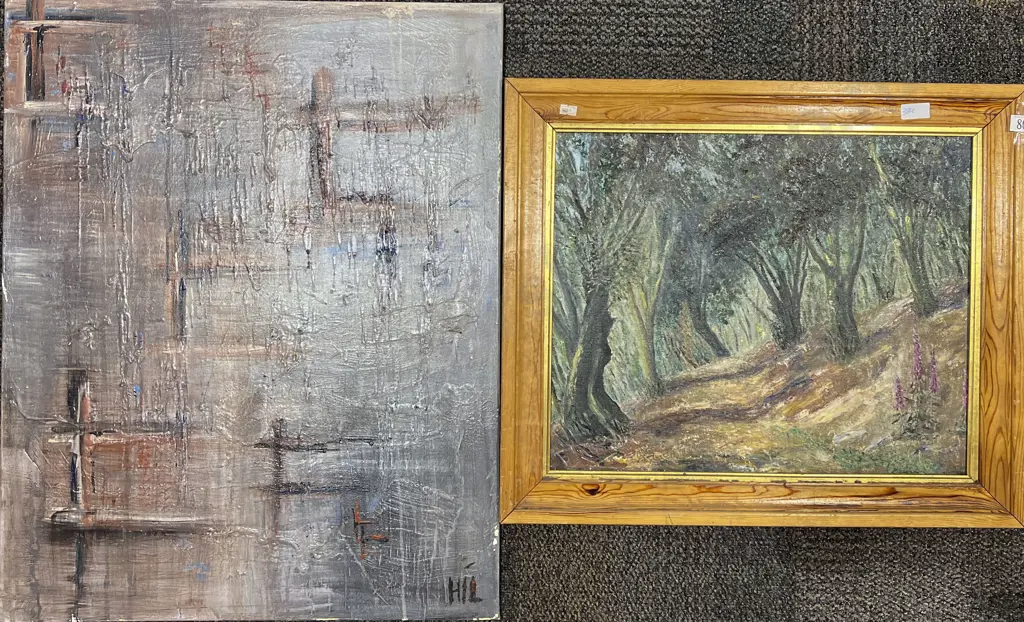 "Hil" Abstract Oil on Canvas together with Framed Oil Image 1++