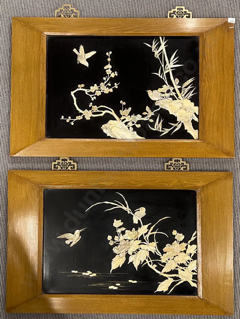 Pair of Oriental Framed Lacquered Panels Image 1++