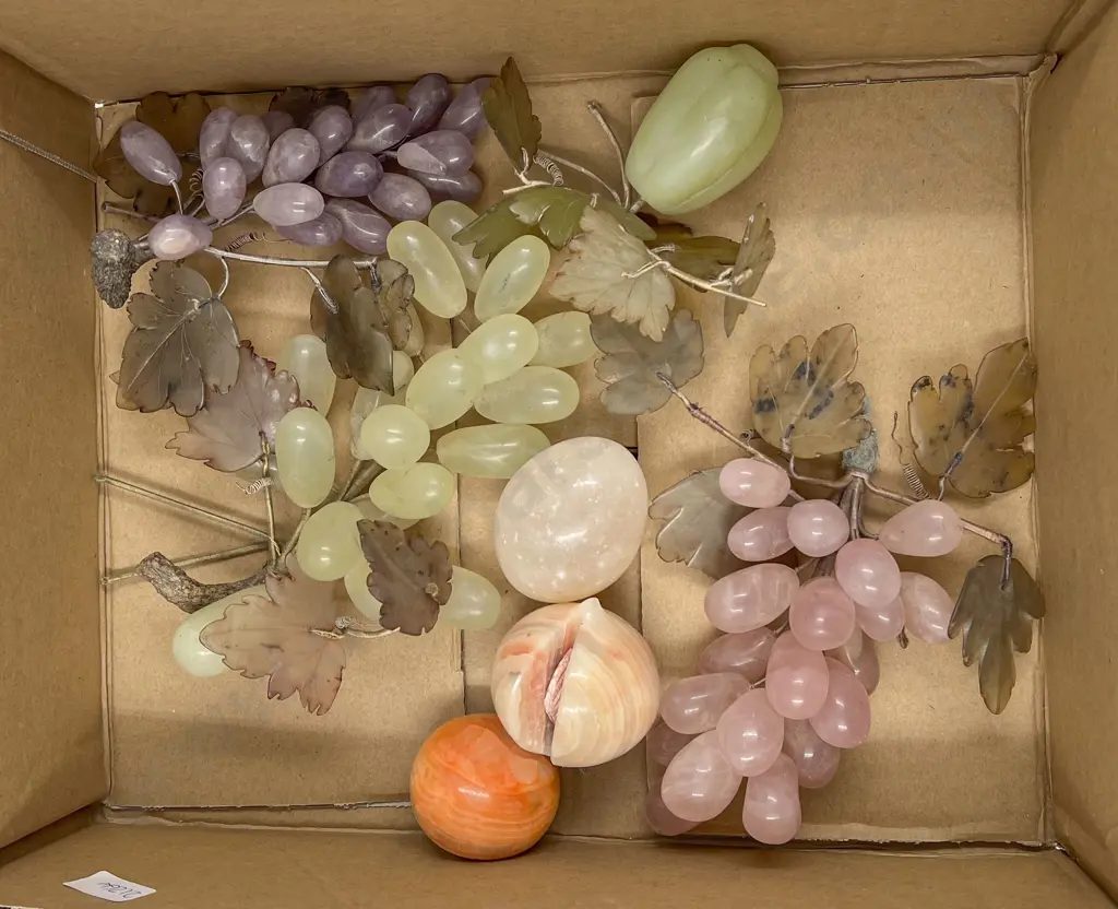 Box of Assorted Hard Stone Grape Ornaments etc Image 1++