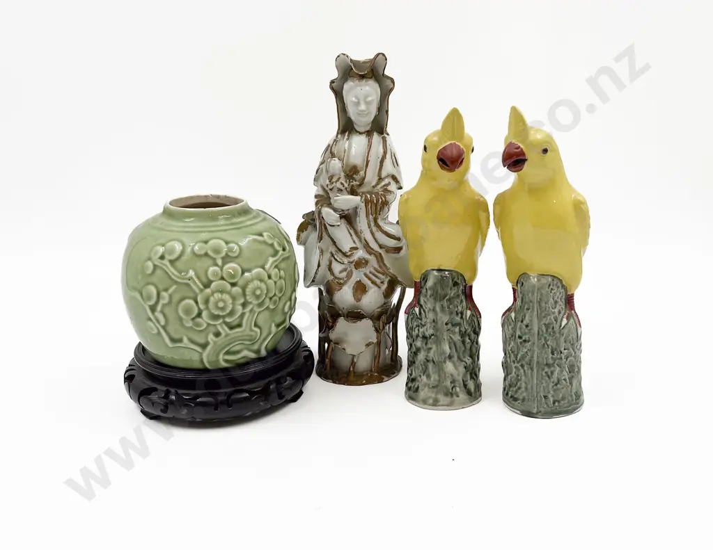 Chinese Figures together with Two Bird Ornaments & Ginger Jar Image 1++