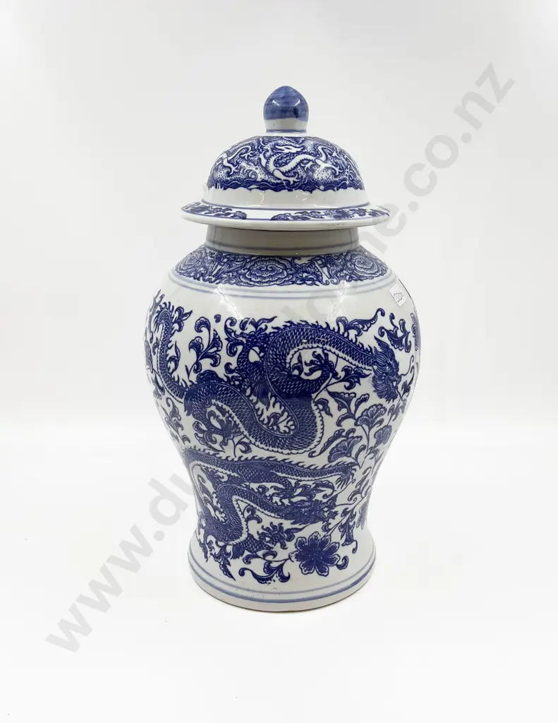 Large Blue & White Oriental Lidded Urn Image 1++