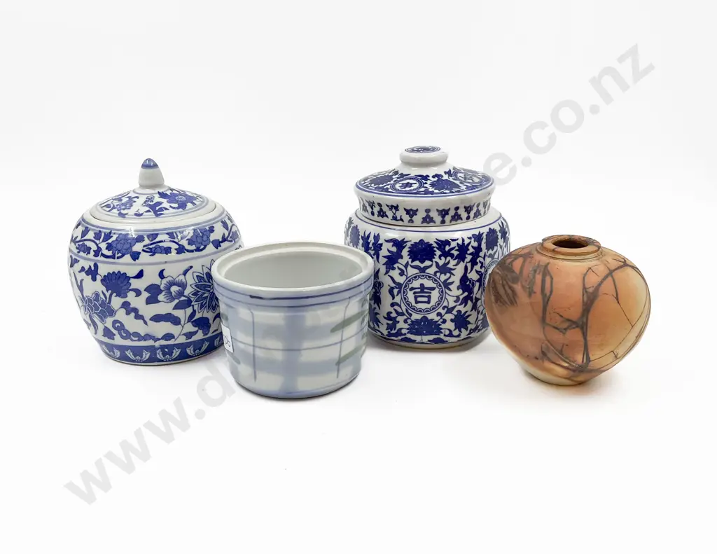 Two Blue & White Jars and Two Others Image 1++